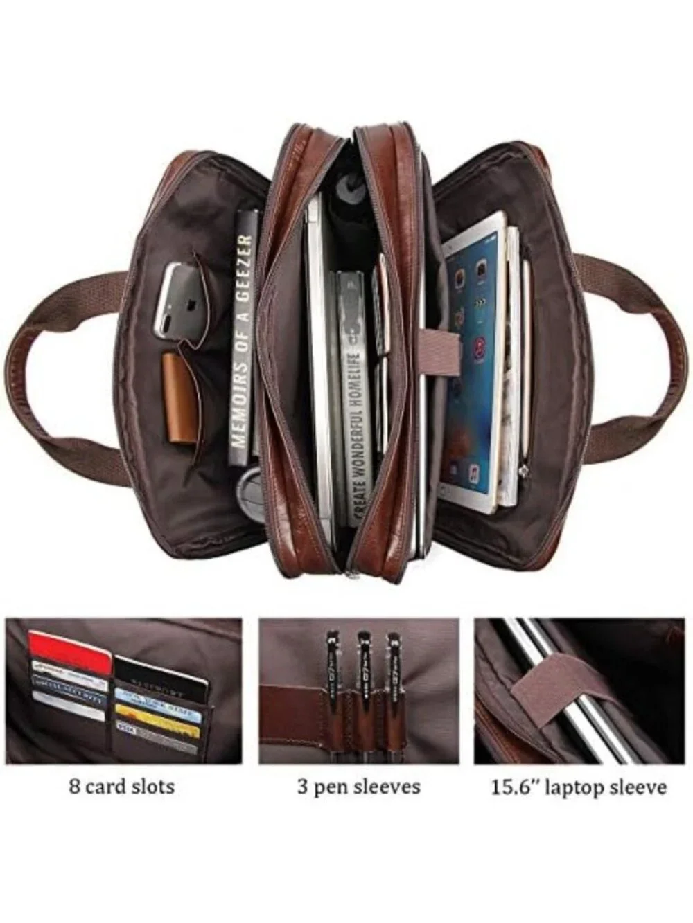 Stylish Leather Briefcase for Men, 15.6